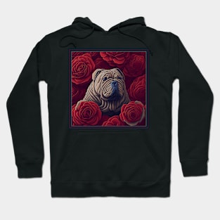 Dogs, sharpei dog and flowers, dog, style vector (Red version 2 sharpei) Hoodie